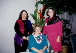 1995 RWA Conference, Hawaii, after the Awards Ceremony. Judy Roemerman, Roxanne, and inspirational author Lyn Cote